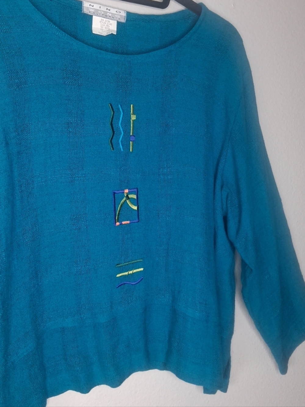 Vintage Nino Wong California Blouse Turquoise Blue Embroidered Detailed Size S - Picture 8 of 13